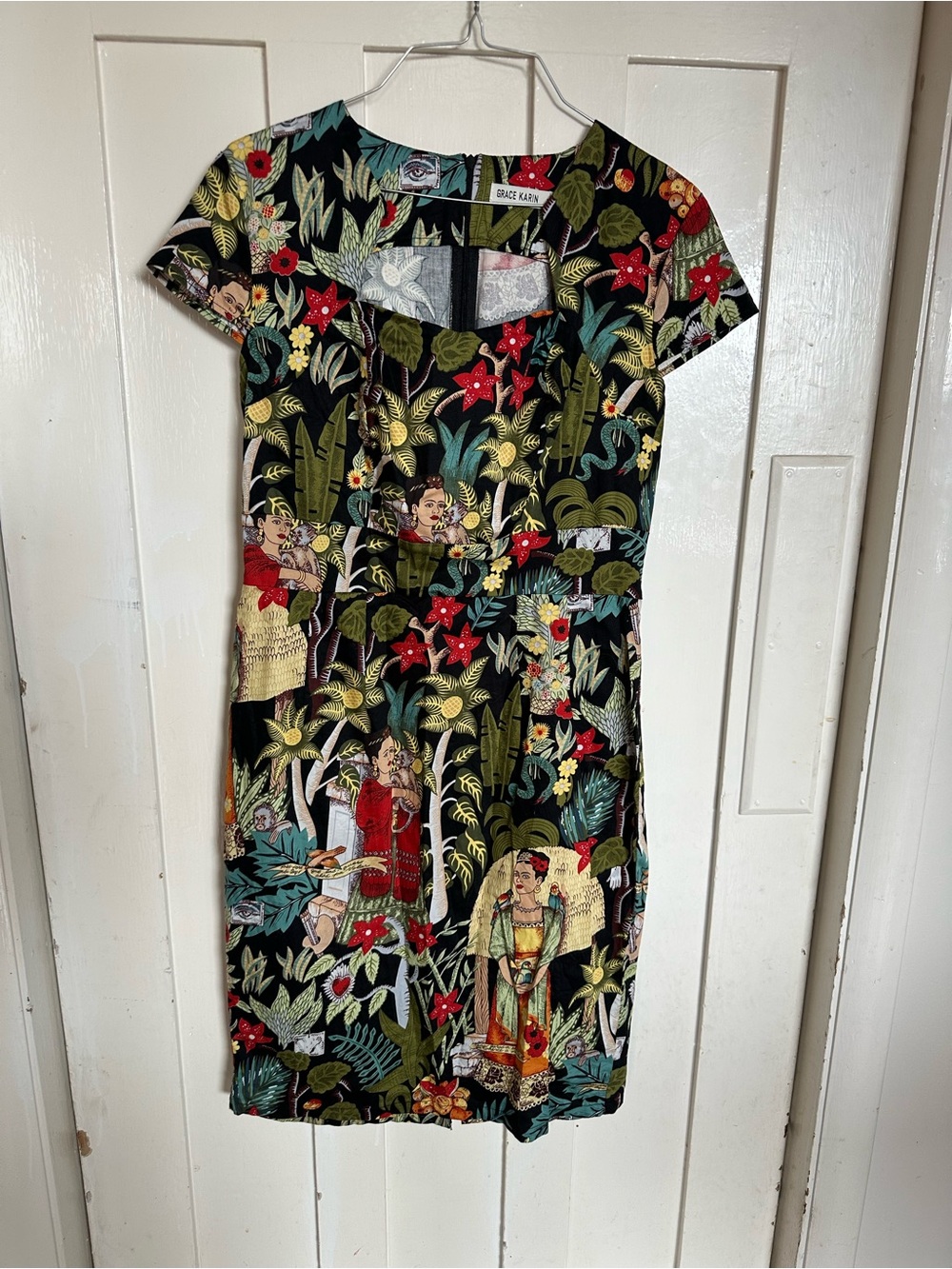 Grace Karin Black Frida Kahlo Print  Dress
